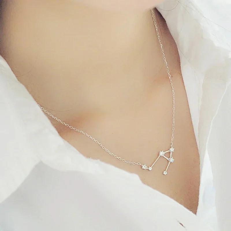 925 فضة علم التنجيم كوكبة ابراج زودياك قلادة للنساء الزركون كريستال مجوهرات-هدايا عيد الميلاد