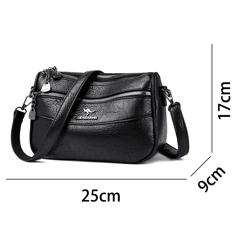 Women's Vintage Elegant HandBags Fashion Solid Color PU Leather Shoulder Bag Luxury Brand Multi Pockets Crossbody Bags for Daily
