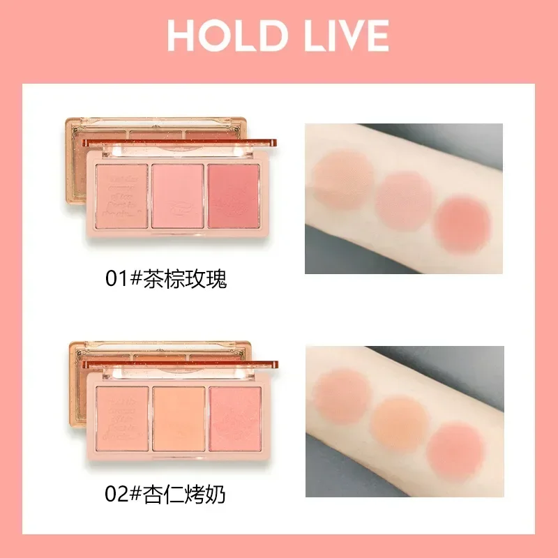 Paleta de rubor HOLD LIVE, 3 colores mate, brillo perlado Natural, larga duración, resistente al agua, maquillaje bonito, Cosméticos de belleza raras