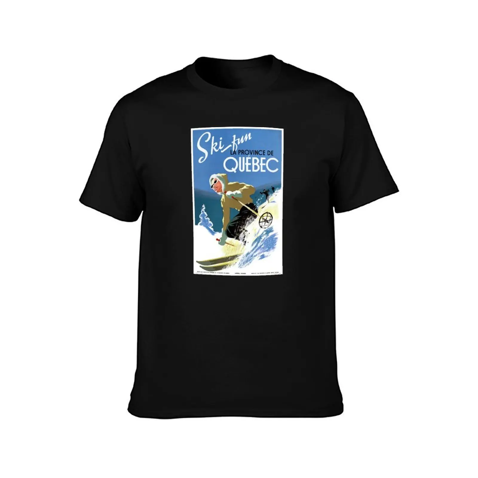 Quebec Canada Vintage Travel Poster Restored T-Shirt, Summer Casual Cotton Tee, Oversized Streetwear Tops, Vintage Graphic Print