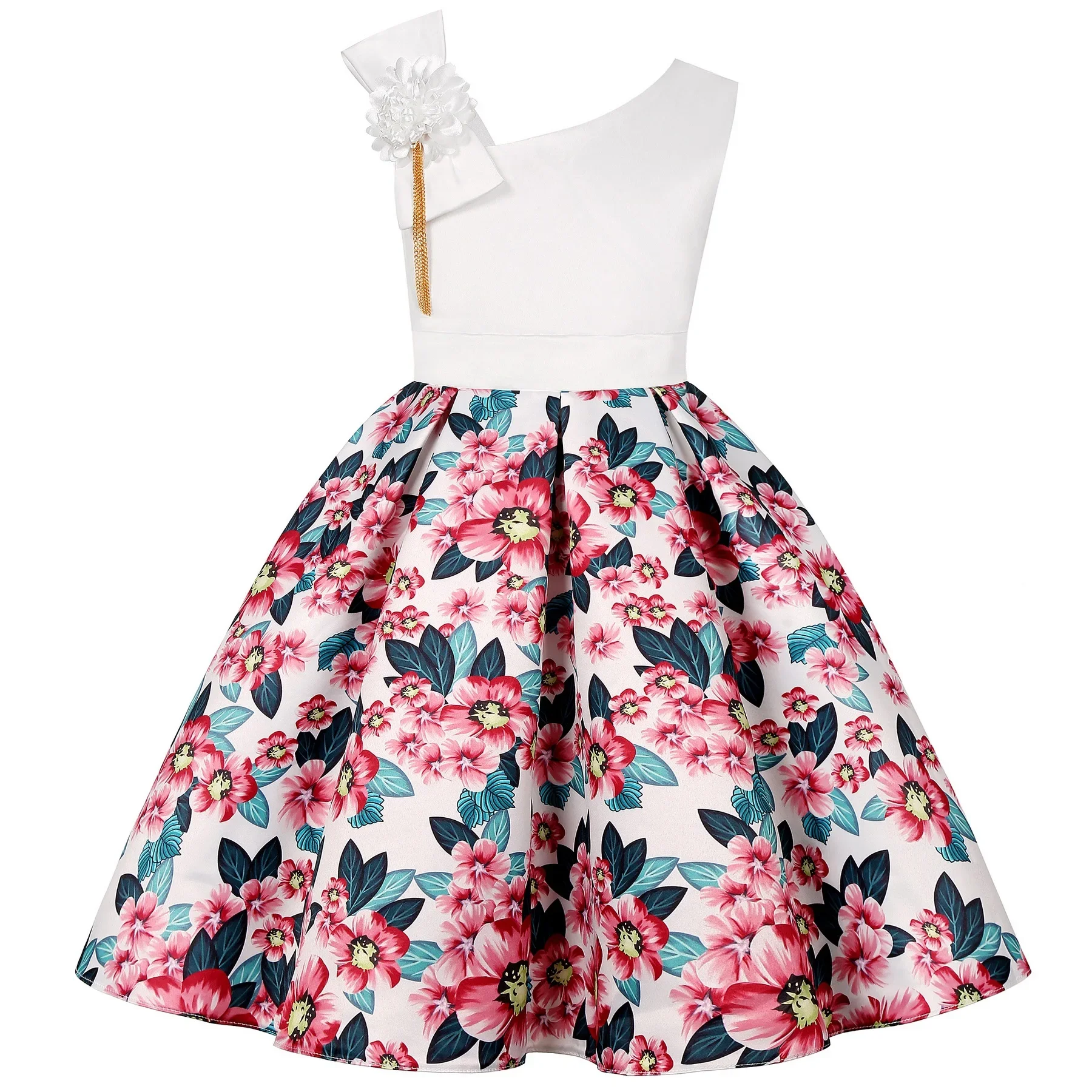 Floral Cotton Tutu Dress for Girls Children's Flower Birthday Wedding Clothes Suitable for Ages 2-10 Years
