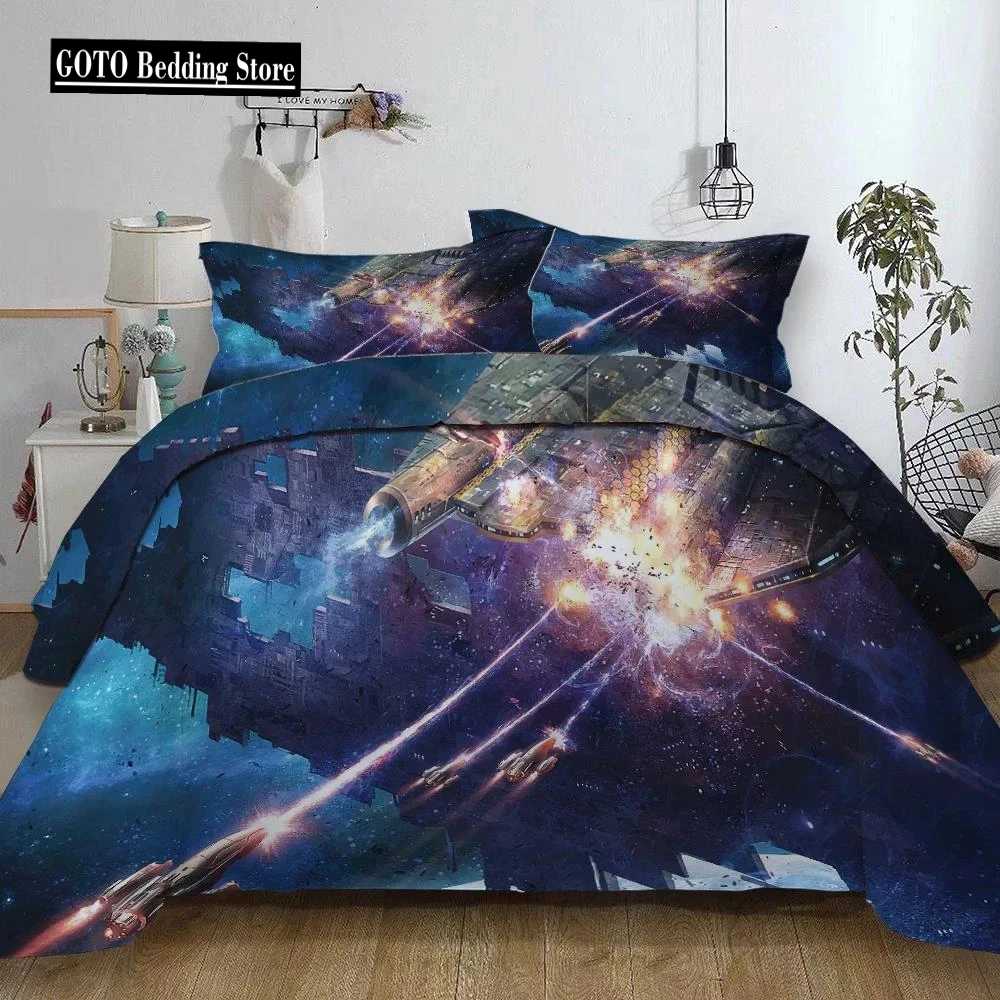 Outer Space Themed Bedding Astronaut Twin Comforter Cover for Kids Boys Rocket Ship Planets Stars Duvet Cover Space Adventure 3d