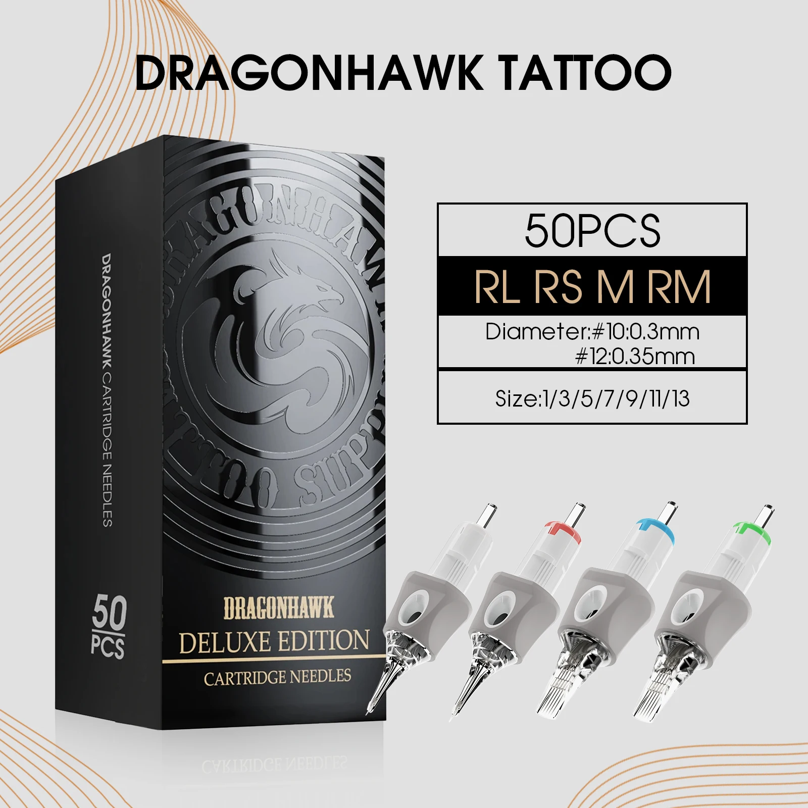 

Dragonhawk 50Pcs Tattoo Needle Cartridge Set with Silicone Cover for Permanent Makeup & Tattoo Art Universal Compatibility