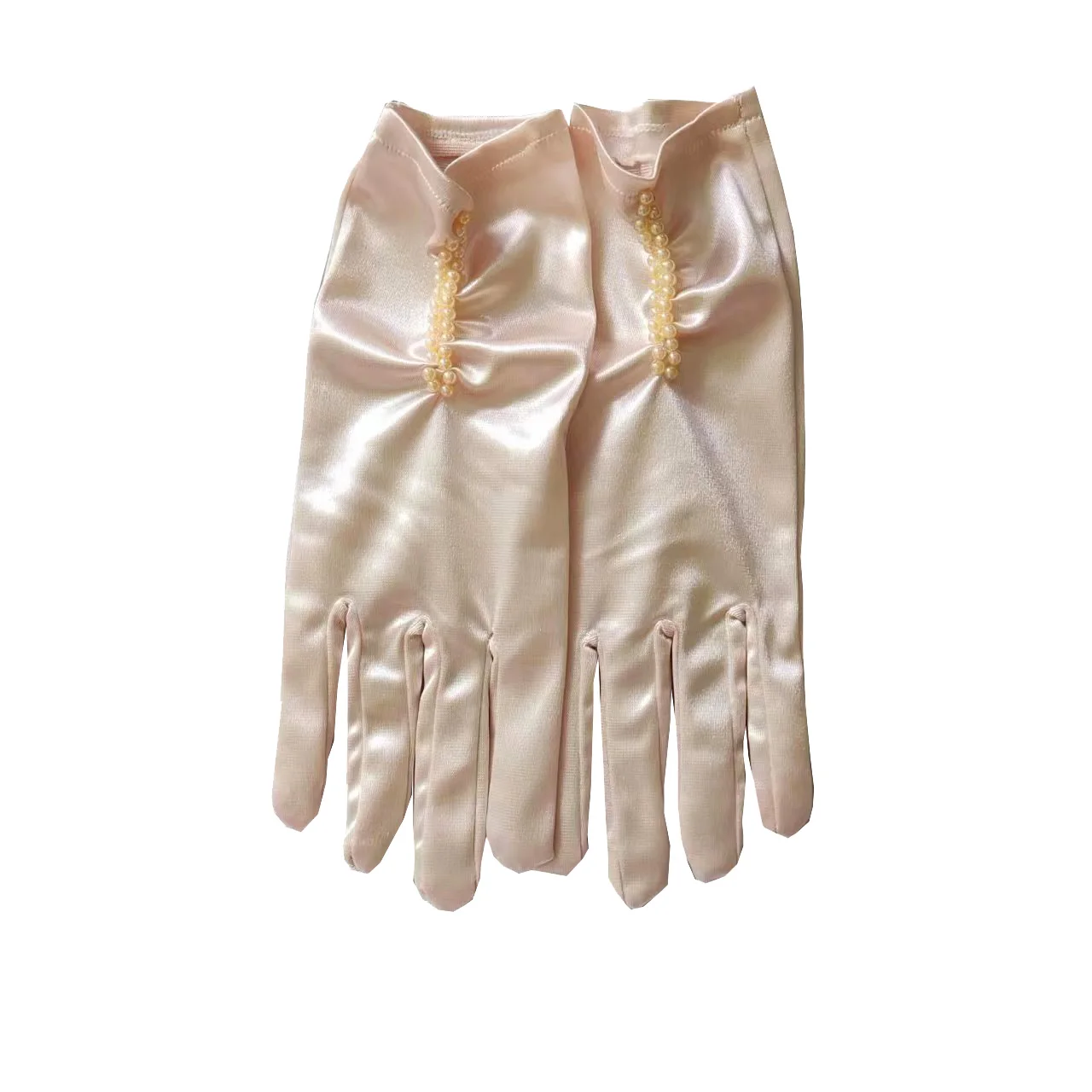 New Women Pearl Dance Performance Prom Ball Gloves Stretchy Satin Evening Dress Etiquette Short Gloves 1Pair Ladies Mittens