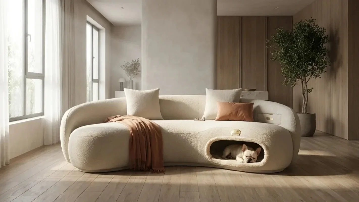 Curved Sofa Luxury Living Room Furniture Wooden Pet Sofa Bed Luxury Plush Pet Friendly Sofa Wholesale