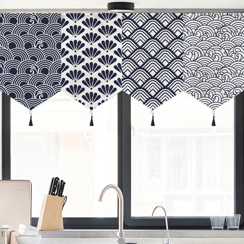 Japanese Style Triangle Flag Kitchen Decor Short Curtains Noren Coffee Shop Restaurant Partition Bedroom Hanging Half Curtain