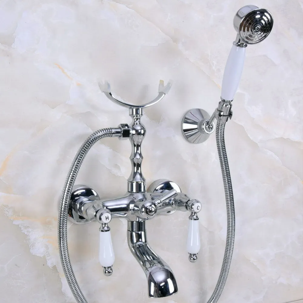 

Modern Chrome Bathtub Faucets Telephone Style Tub Mixer Taps Dual Handle Bathroom Bath Shower Faucet with Handshower