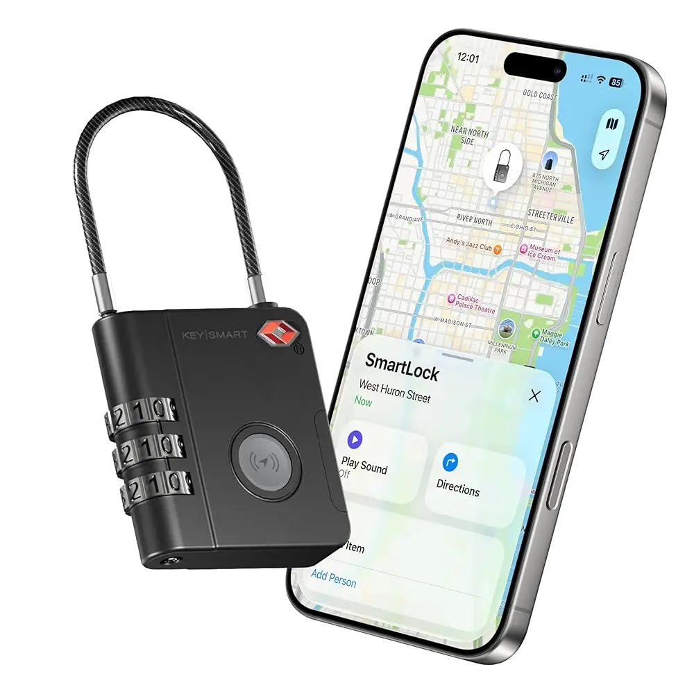

KeySmart SmartLock Tracking Luggage Locks, TSA Locks for Luggage, GPS Tracker, Combination Lock Compatible with Apple Find My