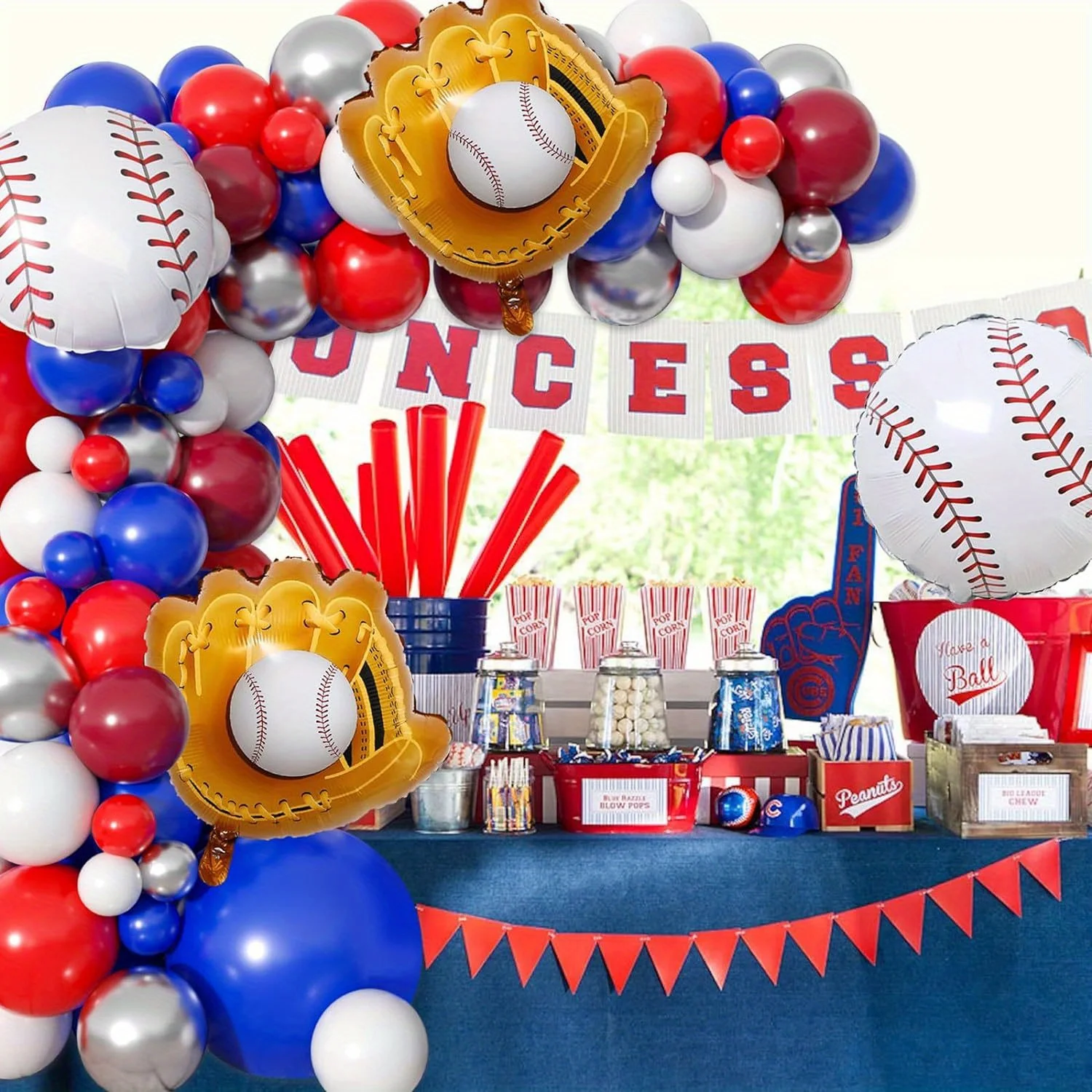 132PCS Baseball-themed Balloon Garland Arch Kit Birthday Baseball Player Party Champion Anniversary Party Decorations