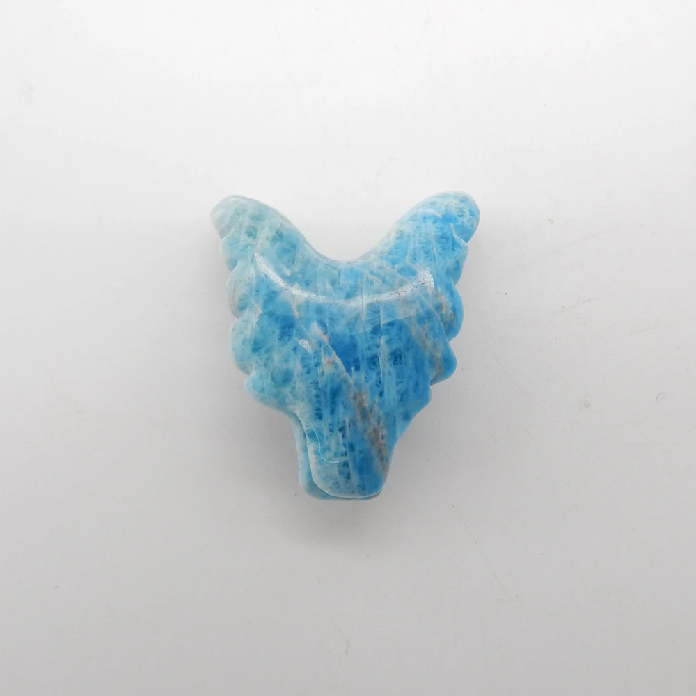 Natural Blue Apatite Crystal Hand Carved Wolf Head Pendant Bead ,Semiprecious Fashion Jewelry Necklace Accessories