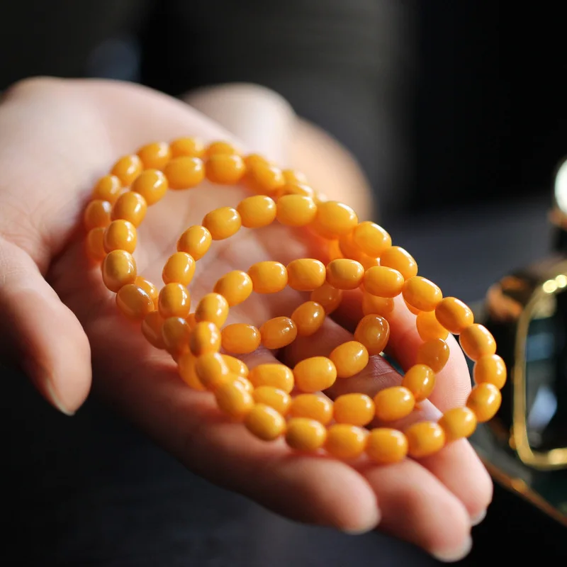 Natural Old Wax Jujube Bead , Full Honey Chicken Oil Yellow Single Circle Beeswax Bracelet