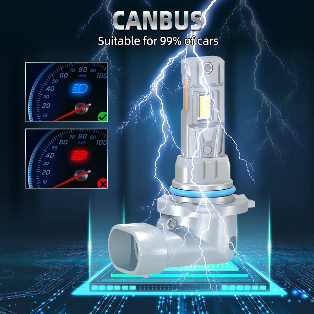 Lampu Depan Canbus LED 6000K HB4 300W 30000LM 1:1 Ukuran Mini Lampu Kabut Depan Tanpa Kipas H1/H4/H7/H11/HB3/HIR2 CSP Bohlam Sorot Rendah Tinggi