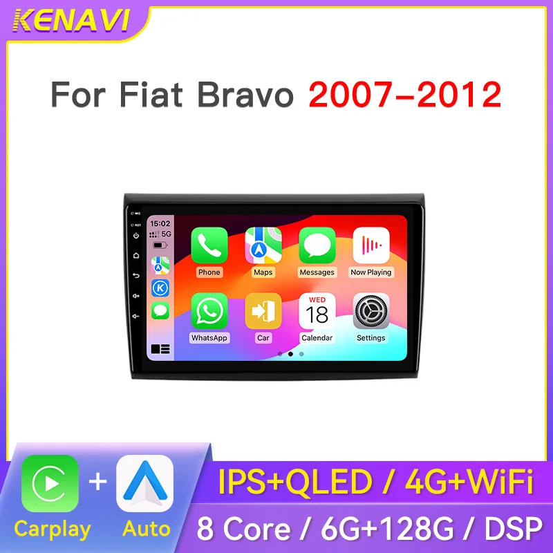 

Car Stereo Radio For Fiat Bravo 2007-2012 Multimedia Video Player GPS Wireless Carplay Android Auto Head Unit 2 Din QLED Screen