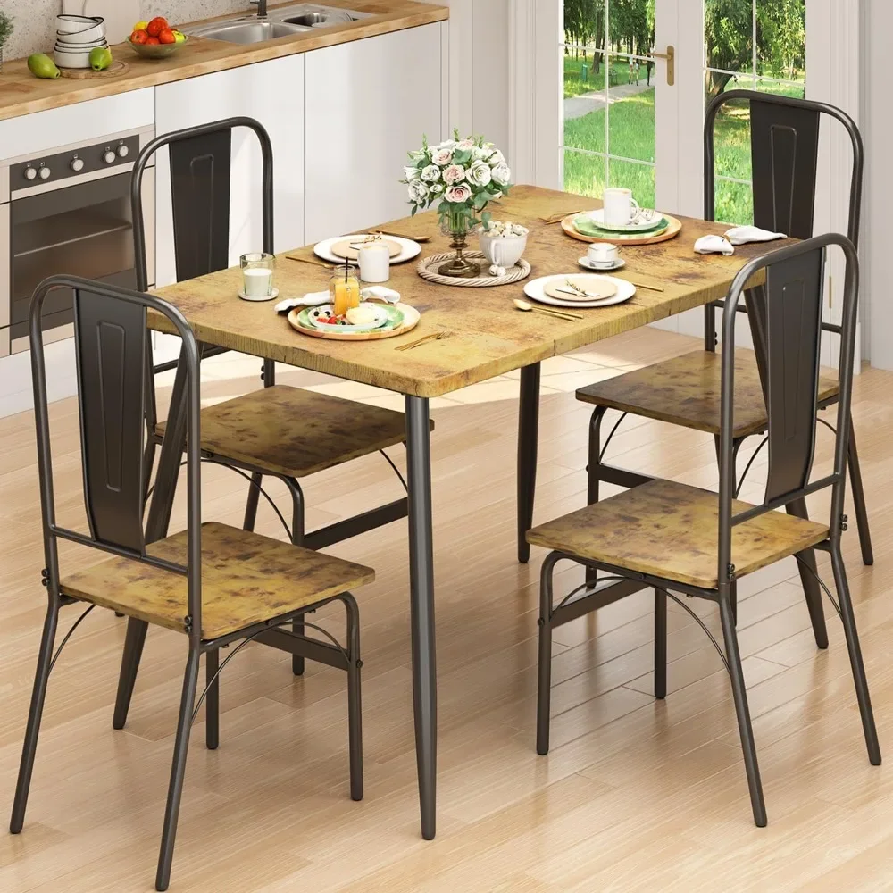 Dining Table Set for 4 with One Table and Four Chairs, Small Space Dinette for Kitchen, Dining Room, Bistro