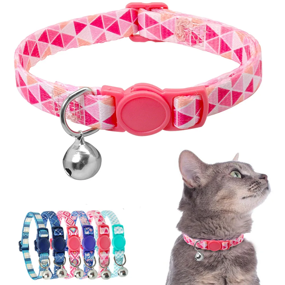 

Quick Release Cat Collar Soft Nylon Puppy Kitten Necklace Safty Breakaway Pet Collars With Bell Accessories For Small Dog Cats