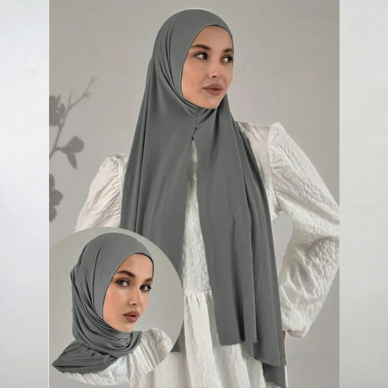 Instant-Hijab-Schal für Damen, muslimisch, einfach zu tragen, Jersey-Kopftuch, dünn, atmungsaktiv, weich, Sonnenschutz, Pullover, Kopfwickel – Detail 4