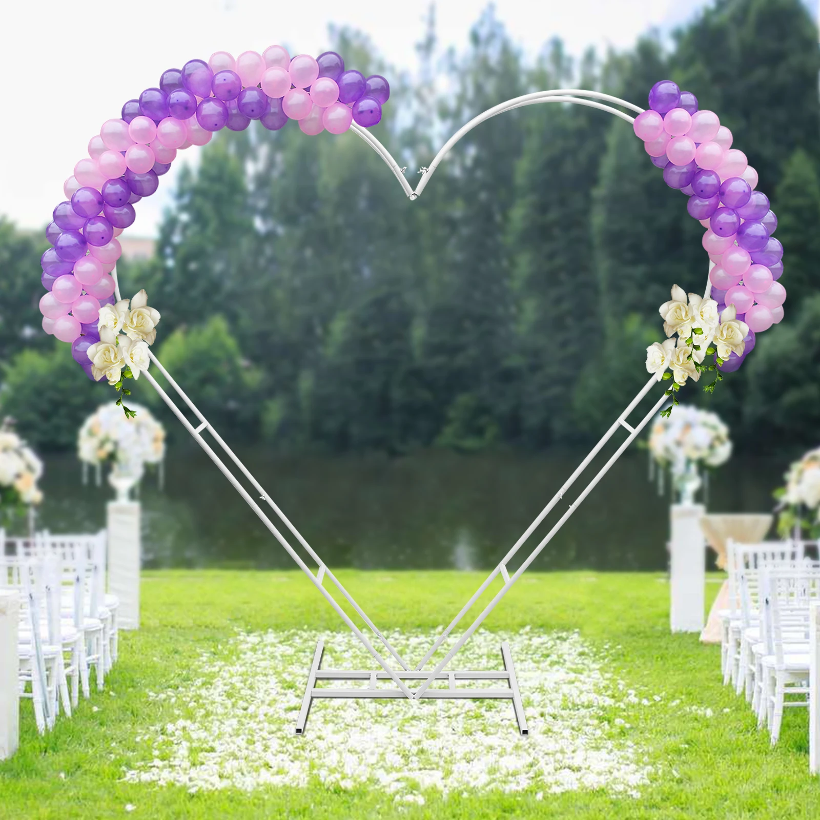 2 X2.1M Double Tube Love Wedding Stand for Wedding Ceremony Metal Heart-shape Backdrop Stand Balloon Arch Stan