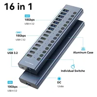 Acasis 16-Ports Hub with Individual Switches|10Gbps USB A/C Data Transfer Hub 96W for Laptop MacBook/Windows Multi-Port Expander