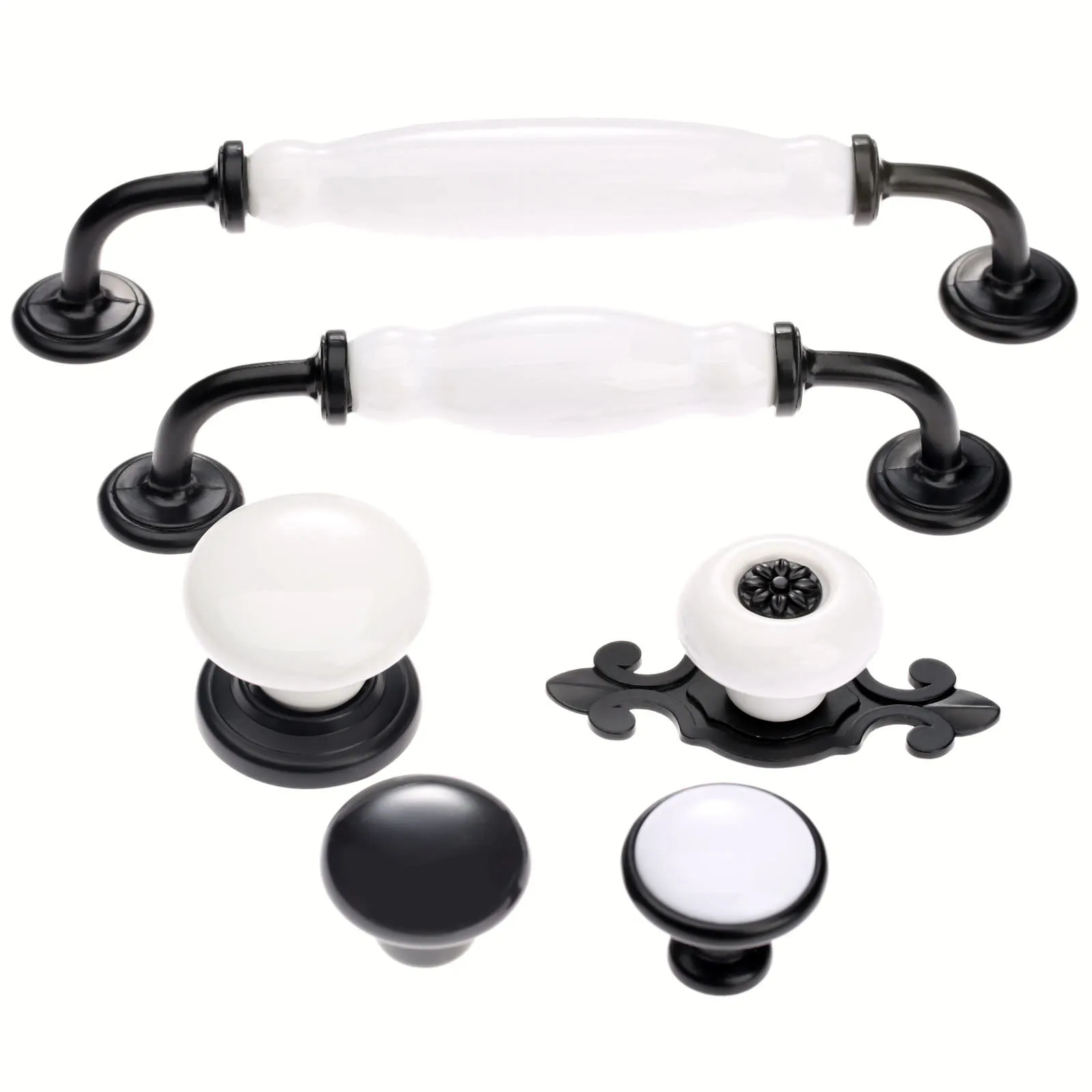 1pc Retro Ceramic Drawer Pull Handle Cabinet Kitchen Furniture Door Cupboard Knob Vintage White Black Single/Double Hole Decor