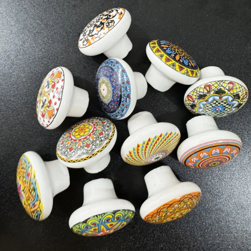 Ceramic Material Ceramic Pull Handle Circular Shape Retro Style Bohemian Furniture Handle Bohemian Style Single-Hole Design