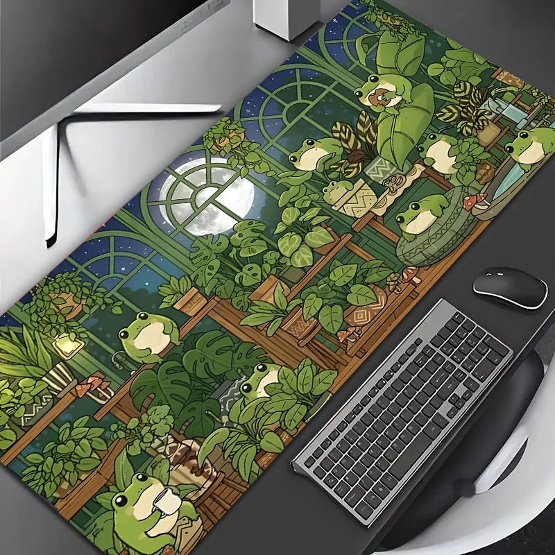 1pc Diatomite Extra Large Mouse Pad, Cartoon Frog Moonlit Flower Room Greenery Pattern Design, Non-Slip Rubber Base, Smooth Surface, Machine Washable, Durable