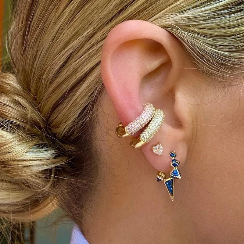 YUXINTOME 925 Sterling Silver Ear Needle Colorful Zircon CZ Ear Cuff Earring No Piercing Clips Women Rock Punk Earring Jewelry