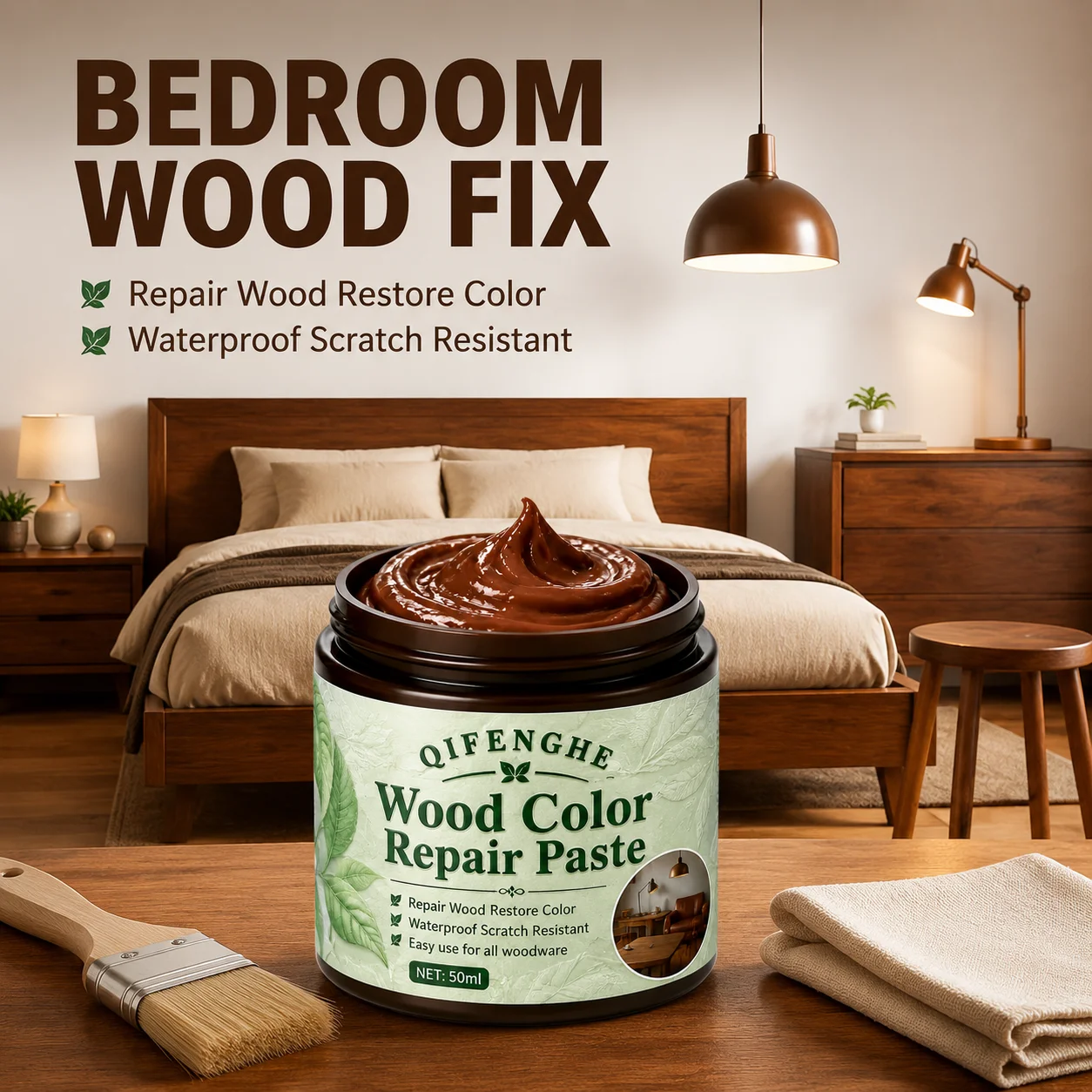 Wood Repair Paste 50ml, Furniture Scratch & Color Restorer, Waterproof, Easy to Use for All Wood Surfaces