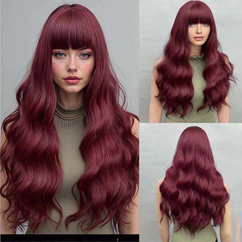 

Foreign Trade Wig for Women, Burgundy Long Curly Hair, Big Wave Wig, Supports Overseas Dropshipping