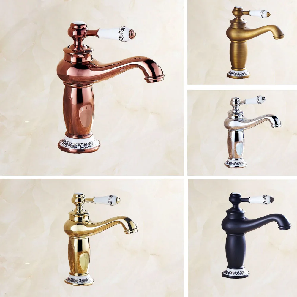 Brass Ceramic Base Single Handle Deck Mounted Widespread Bathroom One Hole Basin Faucet Hot and Cold Mixer Water Taps mzh037