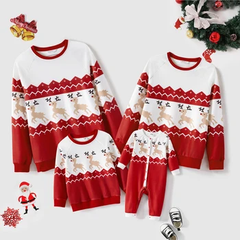 PatPat Weihnachts-Familienlook, passende Outfits, Sweatshirts, Allover-Kleidung mit Rentier-Print und Raglanärmeln