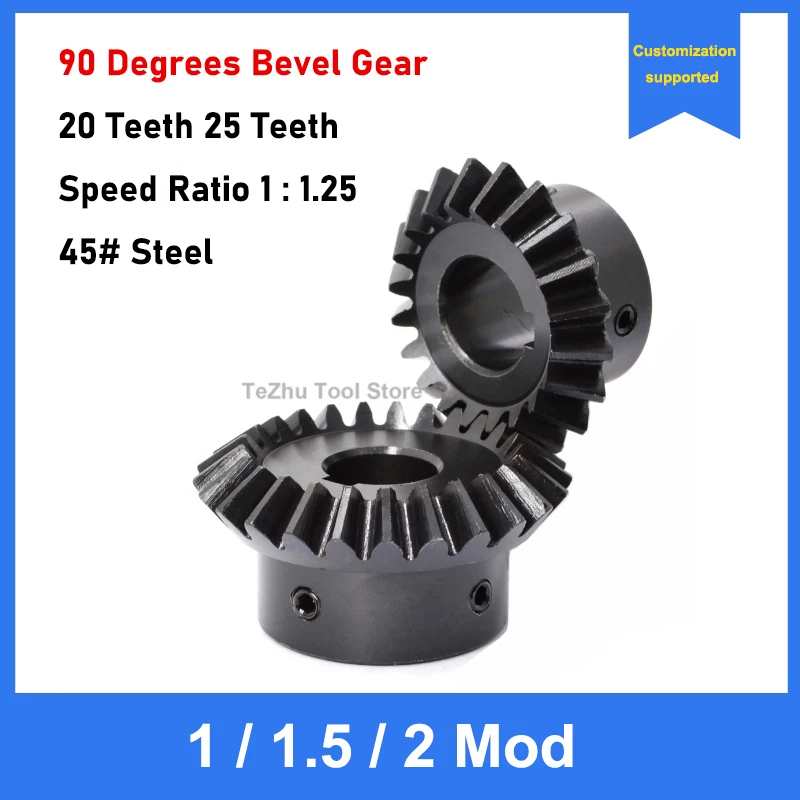 1pc 45# Steel Speed Ratio 1:1.25 Bevel Gear 1/1.5/2 Mod 20 Teeth 25 Teeth 90 Degrees Transmission Gear