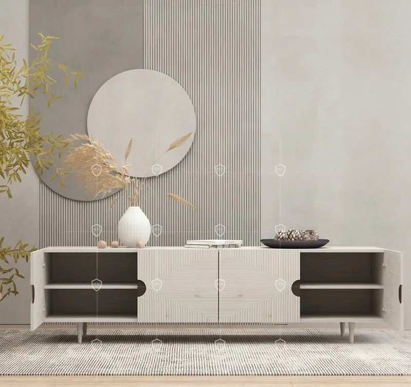 Nordic Silent Solid Wood Wabi-Sabi Style Natural Solid Wood Hand-Carved TV Cabinet