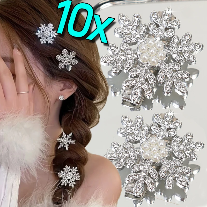 

10PCS Winter Snowflake Pearl Hair Clip Shiny Christmas Hairpins Bobby Pin Women Fashion Cute Pearl Barrettes Headwear Accessory