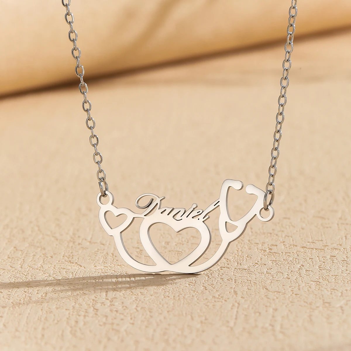 

Cxwind Custom Name Necklace Stainless Steel Pendant Personalized Stethoscope Rhinestone Chains Necklace For Women Jewelry Gift