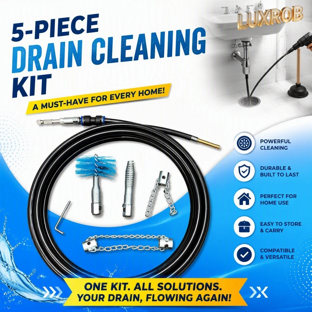 Drain Cleaning Kit 5‑Piece Hydraulic Linkage Pipe Dredger 8mm PU Tube Flexible Soft Shaft Sewer Sink Unclogger Plumbing Tool Set
