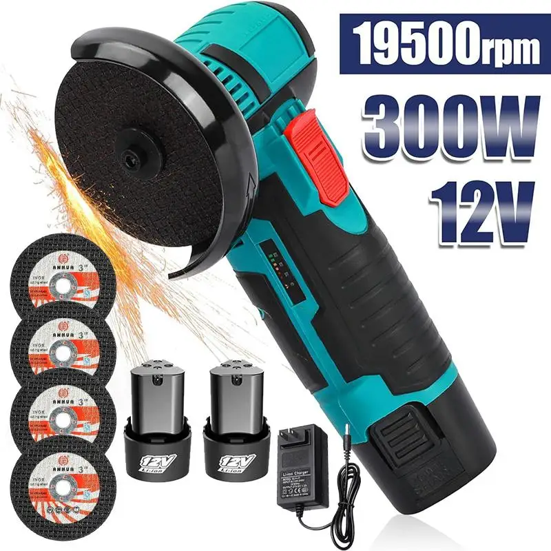 

12V Mini Angle Grinder, 1 Set Multi-purpose Rechargeable Grinding Tool With 2×Lithium Batteries, , Polishing Grinding Machine fo