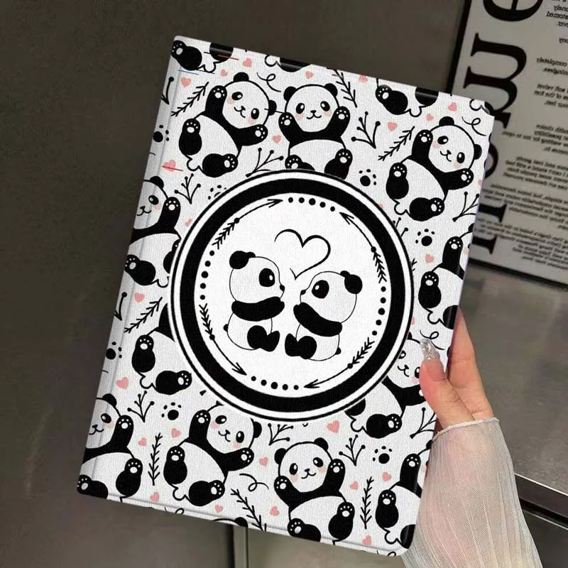 Cartoon Panda Heart Pattern Cover For iPad Pro Mini Air 1 2 3 4 5 6 7 10 11 th 8 9 gen 11 M4 M5 Foldable Tablet Case