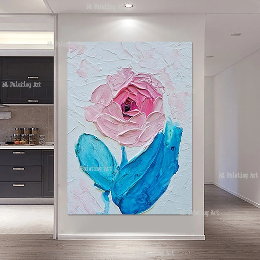 Wall Hangings Large Rose Flower Canvas Picture Art Large Knife Thickness Oil Painting Modern Hotel Decor Luxury Wall Artwork