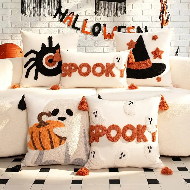 Cute Funny Halloween Tassel Throw Pillow Cushion for Sofa Living Room Home Decor Festive Gift Lumbar Support