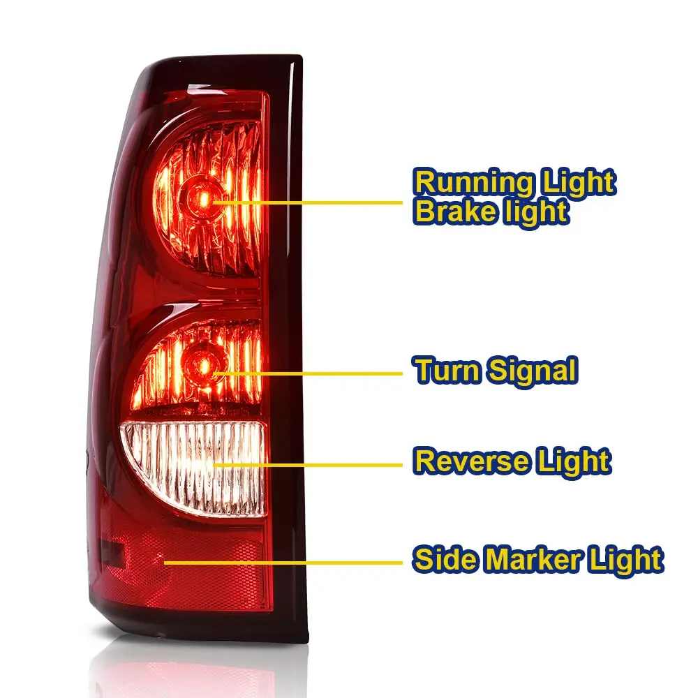 Luz traseira Conjunto de lâmpada traseira com chicote sem lâmpadas O Lente vermelha Lado esquerdo compatível com Chevy Silverado Pickup 2003-2006