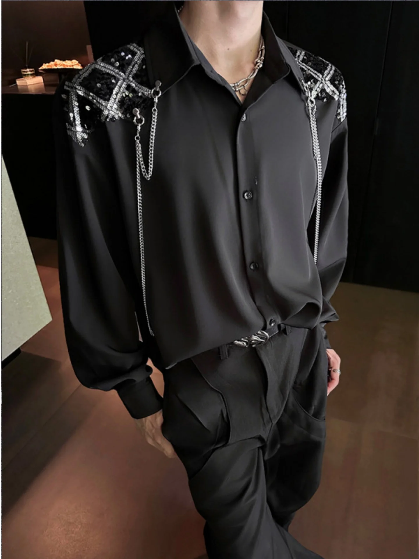 

Мужское осеннее пальто Bla Long Sve из полиэфирного волокна с металлической цепочкой и блестками, прочное, в городском стиле, для повседневной носки и активного образа жизни