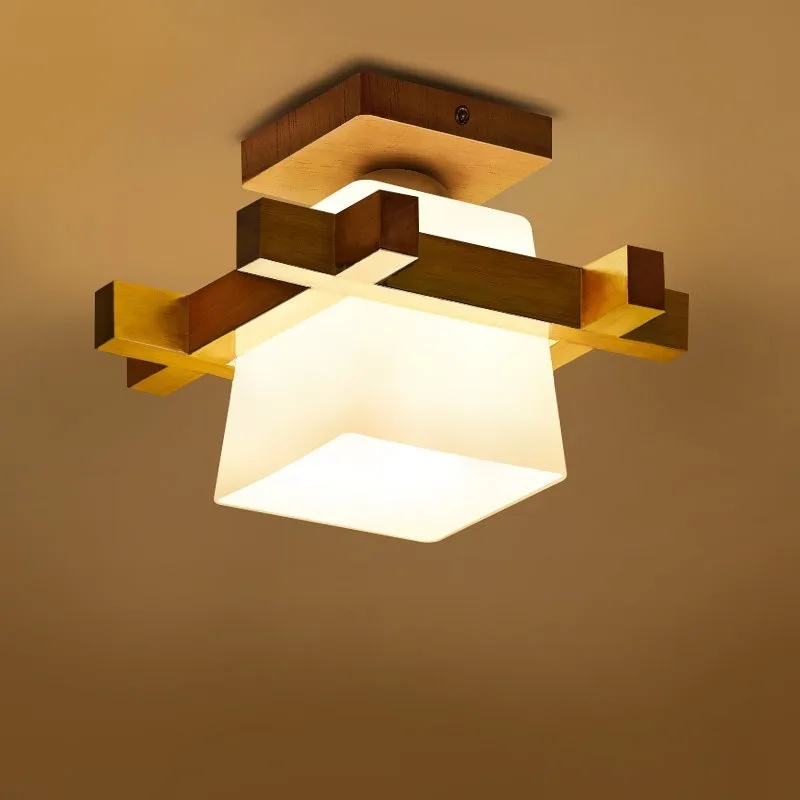 

Solid Wood Frame Simple Ceiling Lamp Japan Tatami Wooden Ceiling Light with White Glass Lampshade for Entrance Hall Porch E27