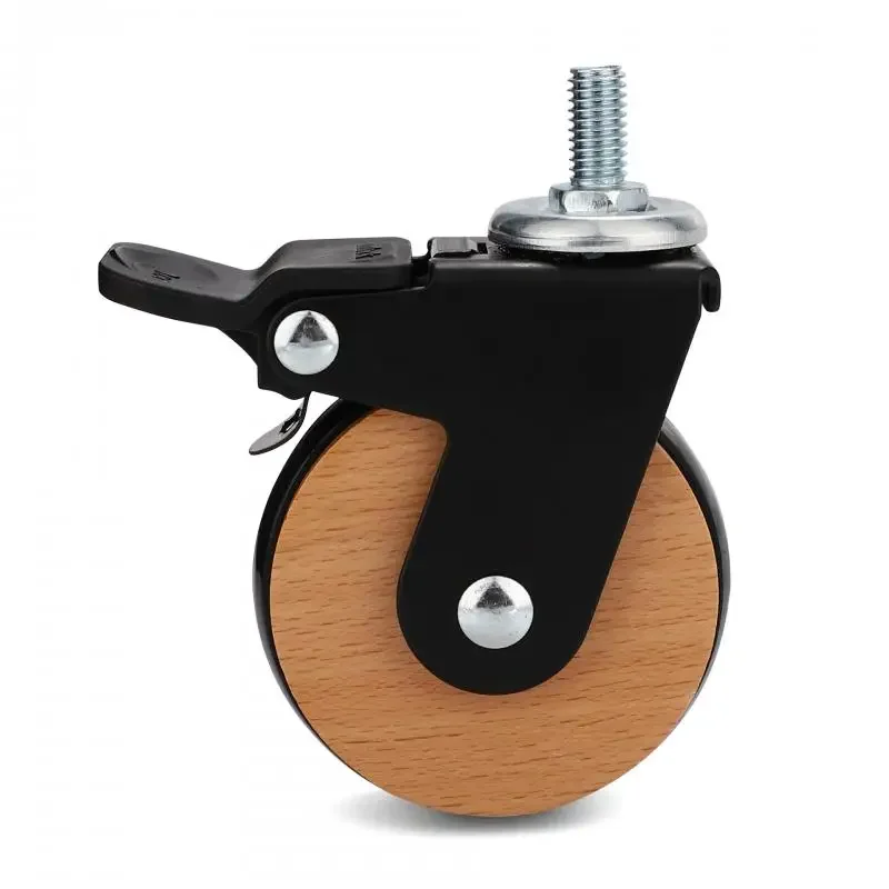 4pcs 2.5-Inch 8×15 Threaded Rod Universal Brake Casters - Furniture Mobility Base with PU Wheels