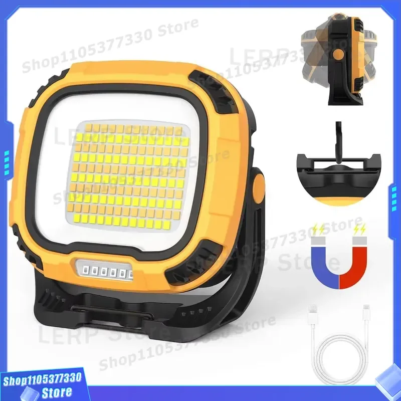 50W Portable LED Tent Light Rotatable Magnetic Rechargeable Work Lamp White Yellow ABS Battery Powered for Outdoor Camping