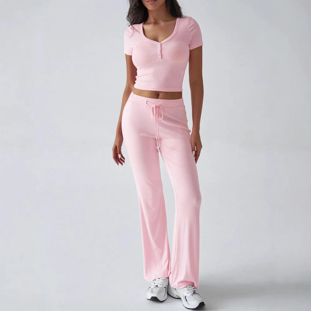 

Women's Clothing 2025 Spring and Summer Solid Color Round Neck Urban Leisure Fashion Slim Short Top Suit Female