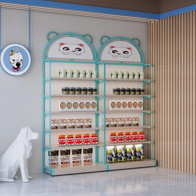 customized.Custom Metal Pet Snack Care Products Display Stand Pet Store Shelving Retail Pet Products Display Racks