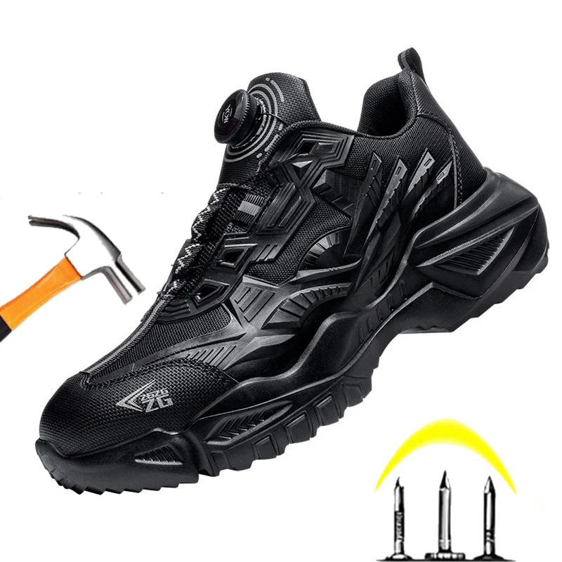 Rotary Buckle Work Sneakers Protective Shoes Lightweight Puncture-Proof Anti-smash Steel Toe Shoes Work Boots Men Safety Shoes