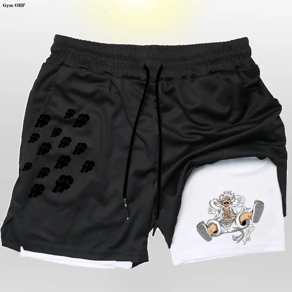 New Print Double Layer Shorts Men\'S Summer Gym Fitness Running Training Breathable 2 In 1 Sports Casual