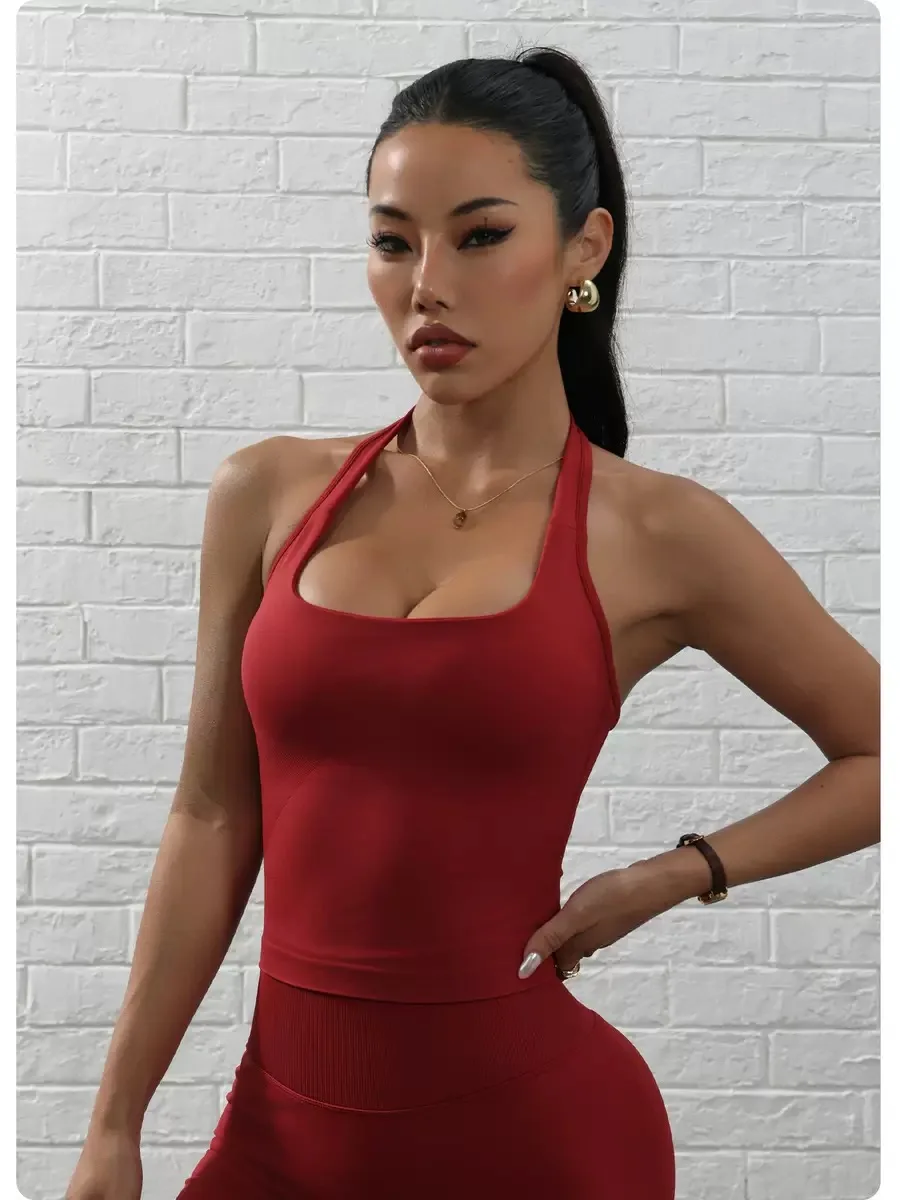 DFyoga, dos piezas, trajes de yoga, ropa, pantalones, conjunto para mujer, Top con cuello Halter, mallas deportivas, pantalón, conjuntos de entrenamiento de gimnasio, ropa de Pilates