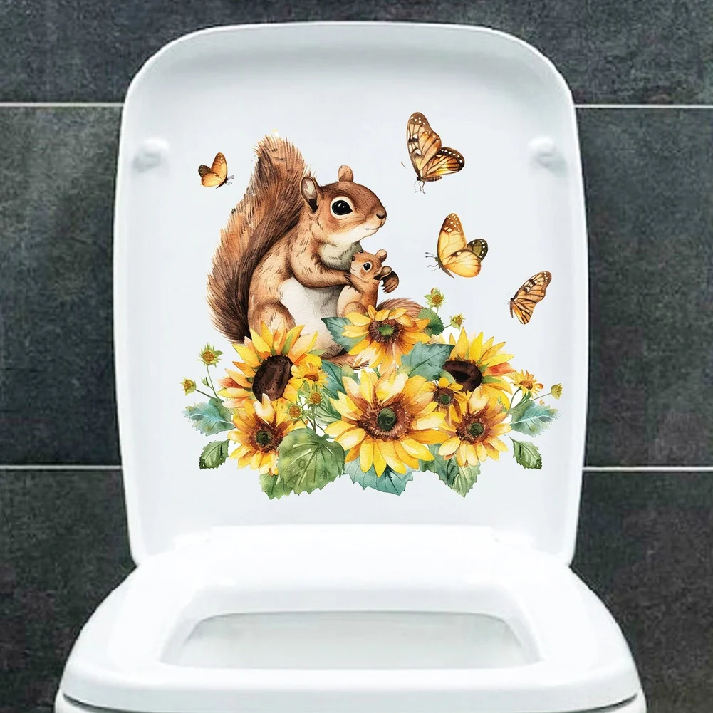 Bathroom Toilet Wall Sticker Sunflower Squirrel PVC 30x30cm Waterproof Decor for Tile Glass Easy Application Decal view 6